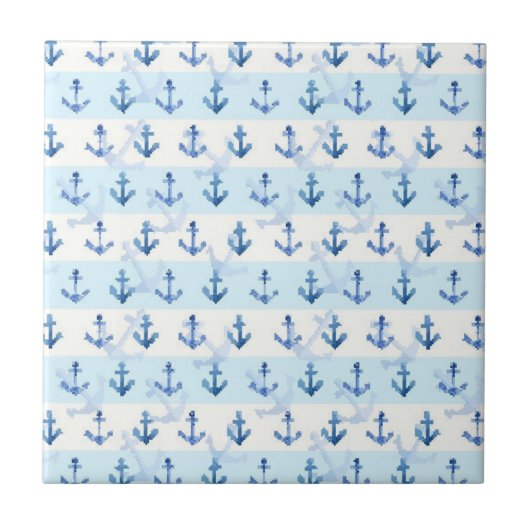 Pastel Blue Anchor Pattern Tegeltje (Voorkant)