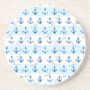 Pastel Blue Anchor Pattern Zandsteen Onderzetter