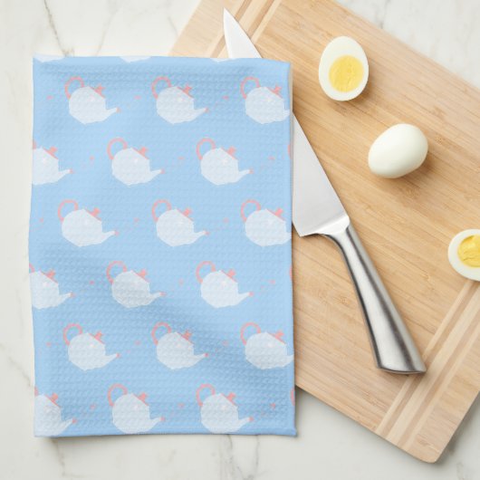 Pastel Blue and Pink Teapot Pattern Theedoek (Quarter Fold)