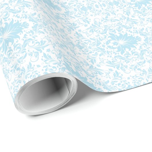 Pastel Blue And White Floral Pattern Cadeaupapier (Rol Hoek)