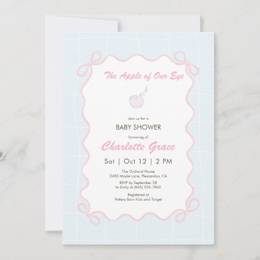 Pastel Blue Apple Baby shower Uitnodiging (Voorkant)