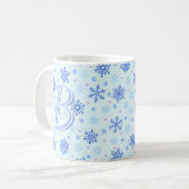 Pastel Blue Baby Blue Snowflakes Aangepast monogra Koffiemok (Voorkant links)