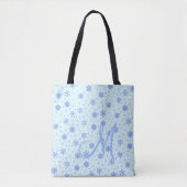 Pastel Blue Baby Blue Snowflakes Monogram Initiaal Tote Bag (Voorkant)