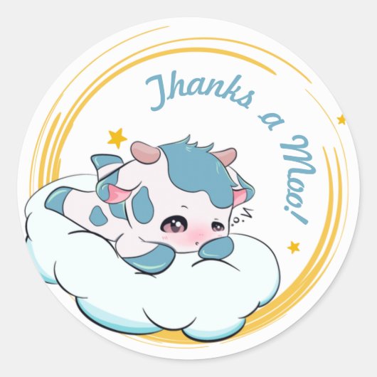 Pastel Blue Baby Koe White Cloud Elegant Dank u Ronde Sticker (Voorkant)