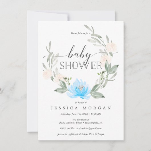 Pastel Blue Baby shower Invitation Shower nodigt u Kaart (Voorkant)