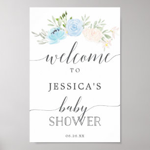 Pastel Blue Baby shower Welcome Sign Poster
