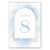 pastel blue baby's breath table number kaart (Voorkant)