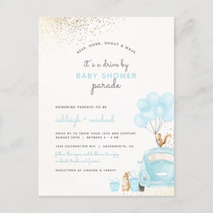 Pastel Blue-ballons-auto's met Baby shower van jon Uitnodiging Briefkaart