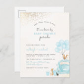 Pastel Blue Balloons Auto rijden door Boy Baby sho Uitnodiging Briefkaart (Voorkant / Achterkant)