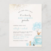 Pastel Blue Balloons Auto rijden door Boy Baby sho Uitnodiging Briefkaart (Voorkant)