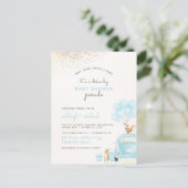 Pastel Blue Balloons Auto rijden door Boy Baby sho Uitnodiging Briefkaart (Staand voorkant)