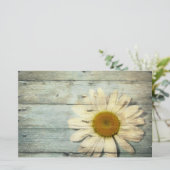 pastel blue barnwood land daisy bruiloft briefpapier (Staand voorkant)