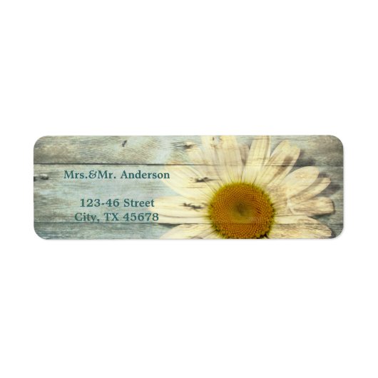pastel blue barnwood land daisy bruiloft etiket (Voorkant)