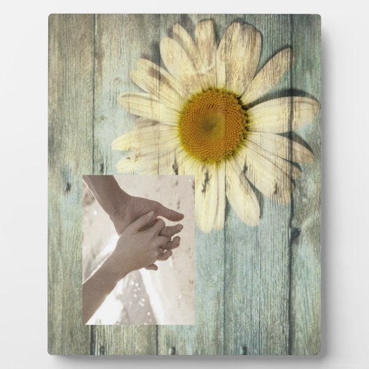 pastel blue barnwood land daisy bruiloft fotoplaat (Voorkant)