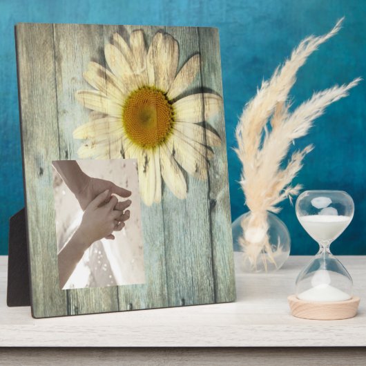 pastel blue barnwood land daisy bruiloft fotoplaat (Zijkant)
