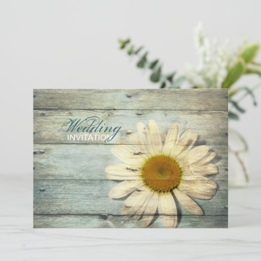 pastel blue barnwood land daisy bruiloft kaart (Staand voorkant)