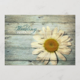pastel blue barnwood land daisy bruiloft kaart