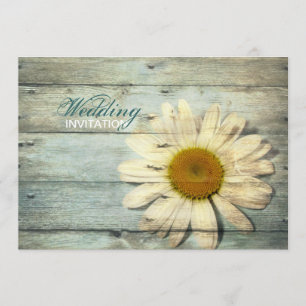 pastel blue barnwood land daisy bruiloft kaart