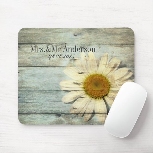 pastel blue barnwood land daisy bruiloft muismat (Met muis)