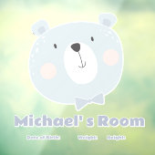 Pastel Blue Bear Face Text for Baby Room, Birth Raamsticker (Vel 3)
