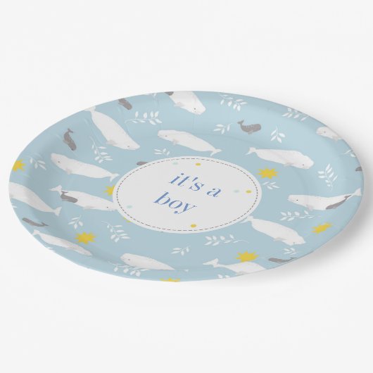 Pastel blue beluga walvissterren baby shower desig papieren bordje (Gekanteld)