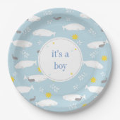 Pastel blue beluga walvissterren baby shower desig papieren bordje (Voorkant)
