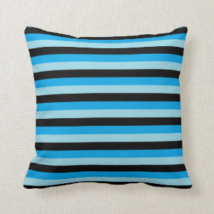 Pastel Blue, Black and Turquoise Stripes Kussen