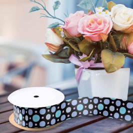 Pastel Blue & Black Polka Dots Cute Satijnen Lint
