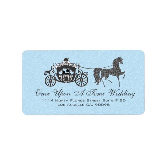 Pastel Blue & Black Weddenschap Horse & Carriage Etiket (Voorkant)