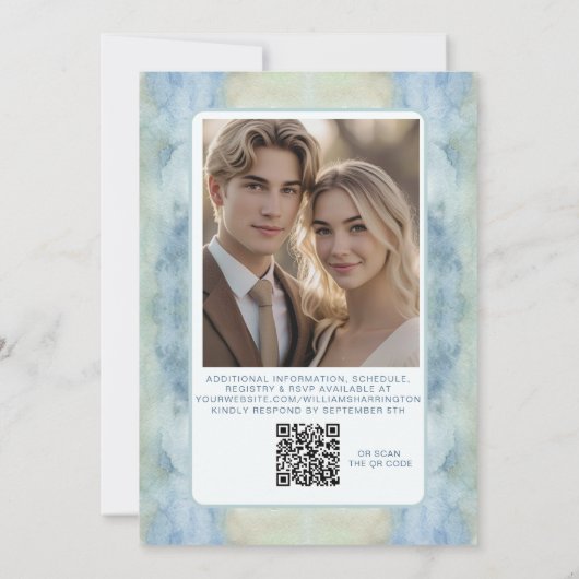 Pastel Blue Boho Digitale bruiloft uitnodigen QR-c Kaart (Achterkant)
