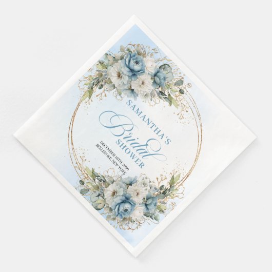 Pastel blue boho florals eucalyptus gold party   servet (Hoek)