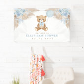 Pastel Blue Boho Pampas Teddy Bear Welkom Baby Spandoek (Insitu)