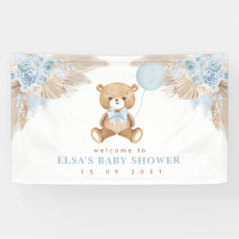 Pastel Blue Boho Pampas Teddy Bear Welkom Baby Spandoek