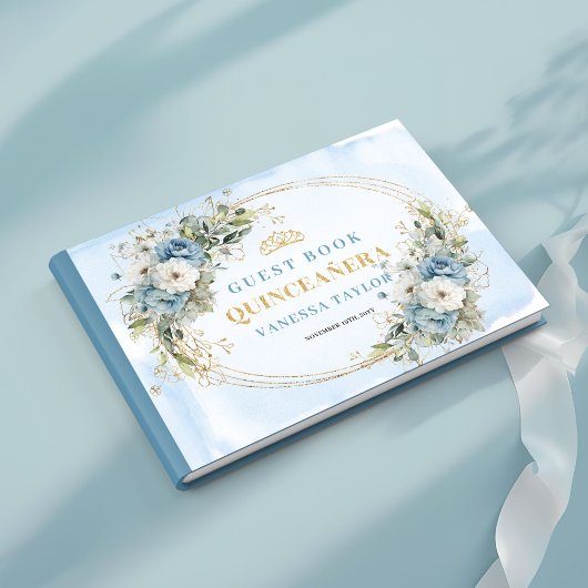 Pastel Blue Boho Quince with Gold Greenery guest  Gastenboek