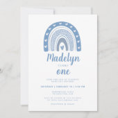 Pastel Blue Boho Rainbow First Birthday Kaart (Voorkant)