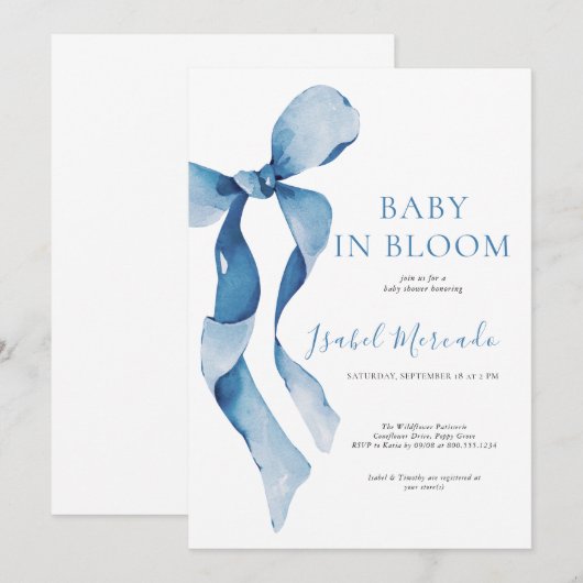 Pastel Blue Bow Baby in Bloom Kaart (Voorkant / Achterkant)