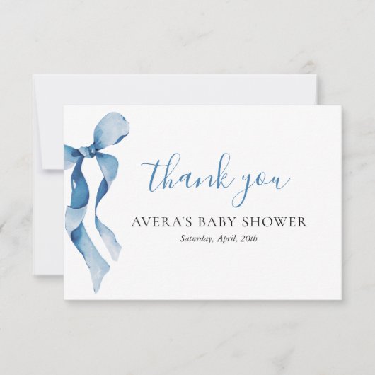 Pastel Blue Bow Baby shower Bedankt Card (Voorkant)