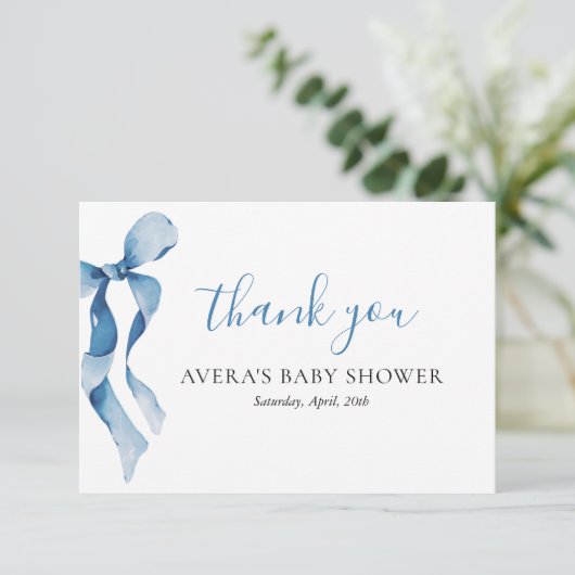 Pastel Blue Bow Baby shower Bedankt Card (Staand voorkant)
