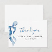 Pastel Blue Bow Baby shower Bedankt Card (Voorkant / Achterkant)