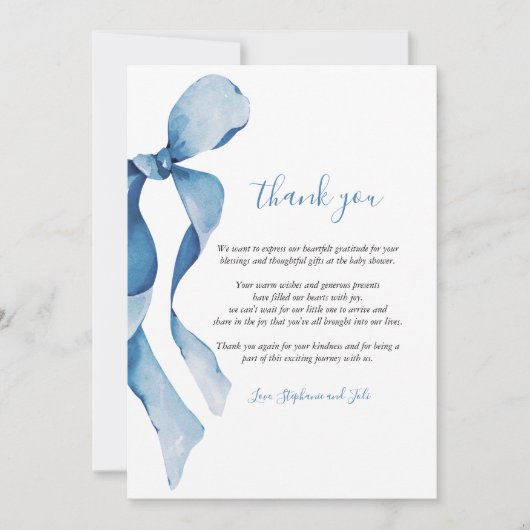 Pastel Blue Bow Baby shower Bedankt Card Feestdagenkaart (Voorkant)