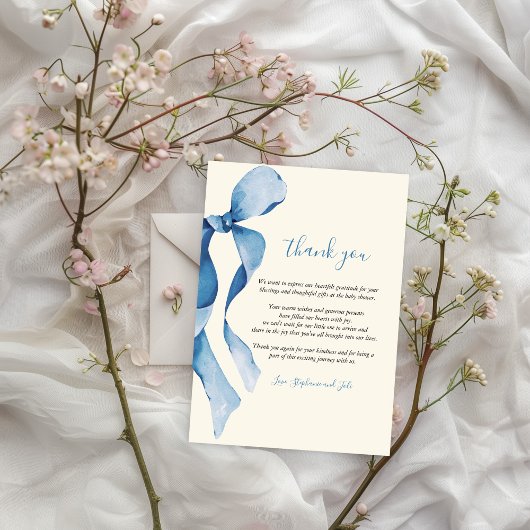 Pastel Blue Bow Baby shower Bedankt Card Feestdagenkaart