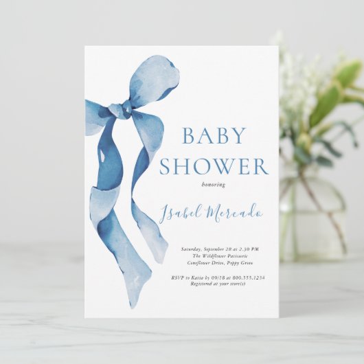 Pastel Blue Bow Baby shower Kaart (Staand voorkant)