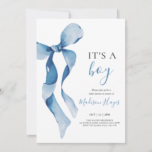 Pastel Blue Bow Baby shower Kaart (Voorkant)