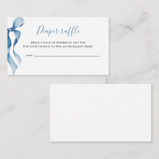Pastel Blue Bow Baby shower Luier Raffle Informatiekaartje (Voorkant / Achterkant)