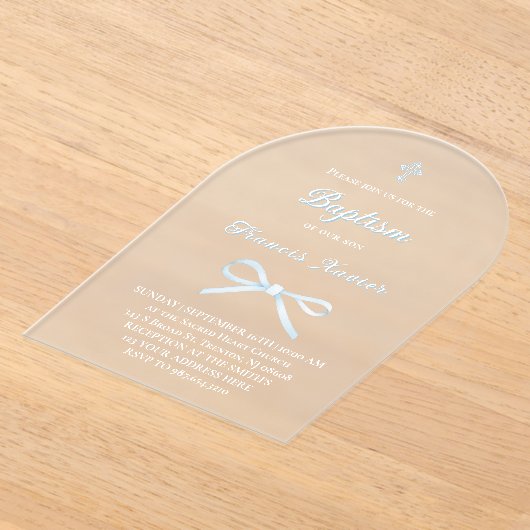 pastel blue bow Baptism Acryl Uitnodigingen (Laagn)