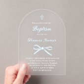 pastel blue bow Baptism Acryl Uitnodigingen (Insitu (Draagbaar))