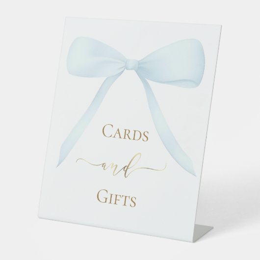 pastel blue bow cards sign reclamebord met voetstuk (Voorkant)