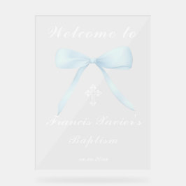 pastel blue bow welcome to the Baptism Acryl Bord