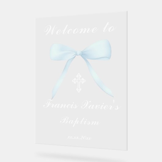 pastel blue bow welcome to the Baptism Acryl Bord (Hoek)