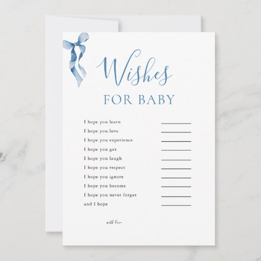 Pastel Blue Bow Wensen voor Baby shower Game Kaart (Voorkant)